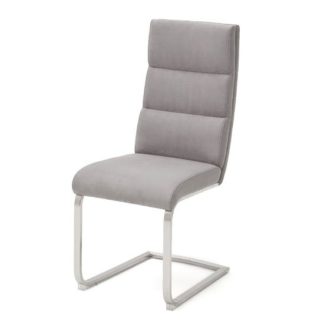 An Image of Hiulia Leather Cantilever Dining Chair In Ice Grey