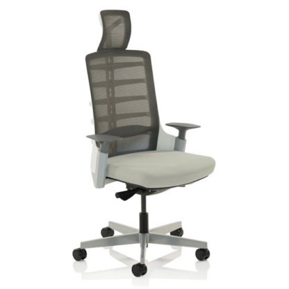 912982bddef85497e9e87ebfe181135131c14410033e05d9d2c6d39f69e79927.jpg An Image of Exo Fabric Charcoal Grey Back Office Chair With Light Grey Seat