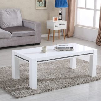 An Image of Diamante Coffee Table In White High Gloss With Rhinestones