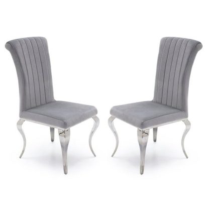 An Image of Galvan Fabric Dining Chair In Silver With Metal Frame In A Pair