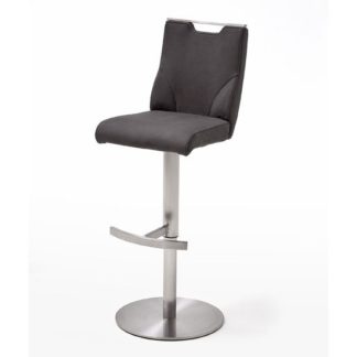 An Image of Jiulia Leather Bar Stool In Anthracite With Steel Base
