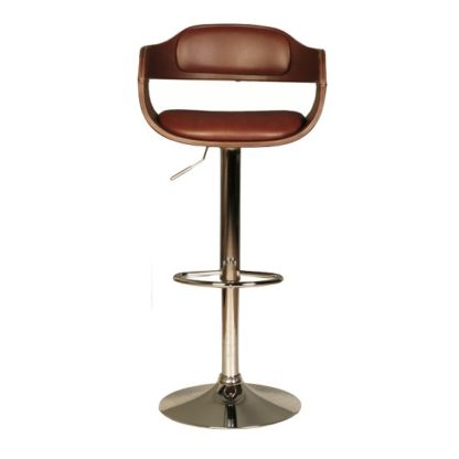 An Image of Haydon Bar Stool In Brown Faux Leather With Chrome Base