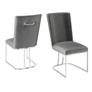 An Image of Ivana Dark Grey Velvet Fabric Dining Chairs In Pair
