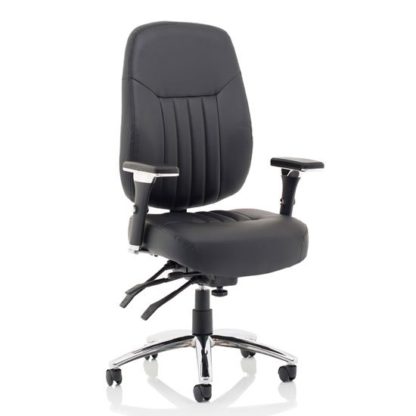 921343b11b52260486e10e4866b365c13d742ca8d1ae402a61f9a96e645eb566.jpg An Image of Barcelona Leather Deluxe Office Chair In Black With Arms