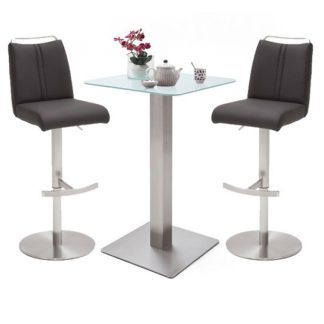 An Image of Soho White Glass Bar Table With 2 Giulia Anthracite Stools