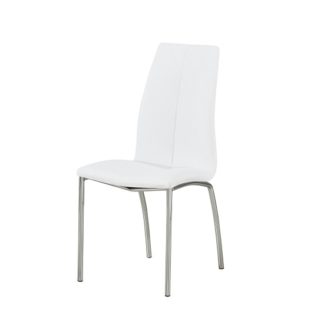 An Image of Opal Dining Chair In White Faux Leather With Chrome Base