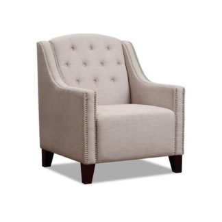 An Image of Wilton Armchair In Beige Fabric With Dark Wooden Legs