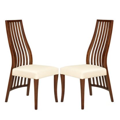 An Image of Riley Dining Chair In Cream With Wooden Frame In A Pair