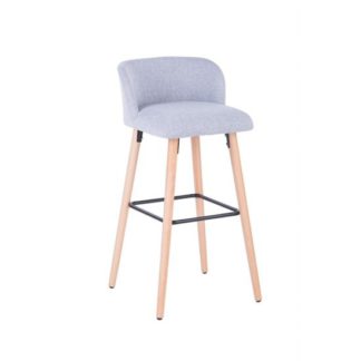 An Image of Gunning Fabric Bar Stool In Grey With Wooden Legs