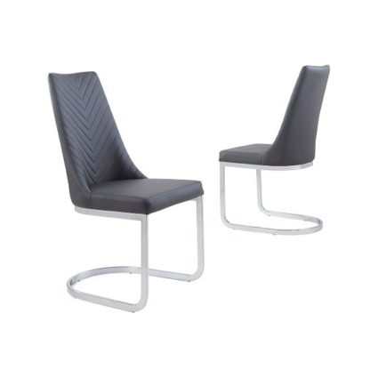 An Image of Roxy Modern Dining Chair In Grey Faux Leather in A Pair