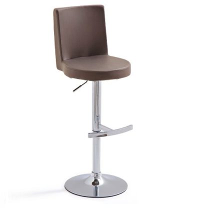 An Image of Twist Bar Stool Brown Faux Leather With Round Chrome Base