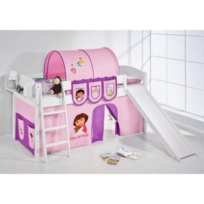 An Image of IDA Dora Children Bed In White With Sliding And Curtains