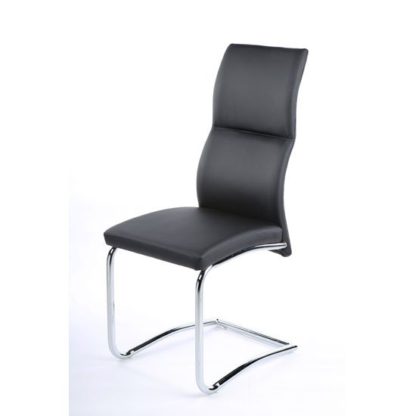 An Image of Palma Dining Chair In Black Faux Leather With Chrome Base