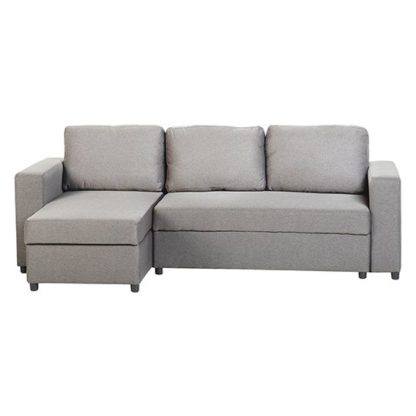 An Image of Dexter Fabric Corner Sofa Bed In Light Grey With Plastic Feet