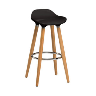 An Image of Adoni Bar Stool In Black ABS With Natural Beech Wooden Legs