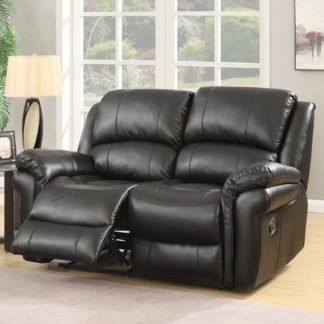 An Image of Claton Recliner 2 Seater Sofa In Black Faux Leather