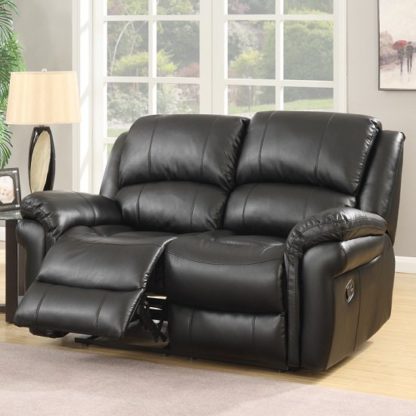 9312d23c4ad0a9301e48b79ffc8c762b8747ec74d333201f93343a4a03cd21a5.jpg An Image of Claton Recliner 2 Seater Sofa In Black Faux Leather