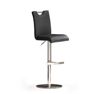 An Image of Bardo Black Bar Stool In Faux Leather With Stainless Steel Base