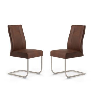 An Image of Telsa Dining Chair In Chocolate Faux Leather In A Pair