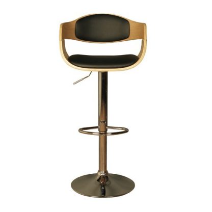 93404bf47b8fd3e83d70f9fd8dfe2e59b3e8596a4bb58102a659495034d01ea8.jpg An Image of Molte Bar Stool In Black Faux Leather And Oak With Chrome Base