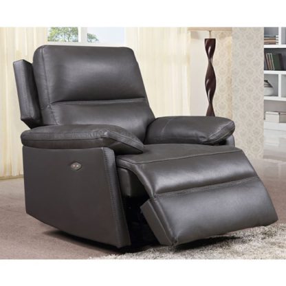 An Image of Bailey Faux Leather Electric Recliner Armchair In Grey