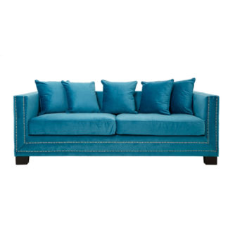 An Image of Pipirima 3 Seater Velvet Sofa In Cyan Blue