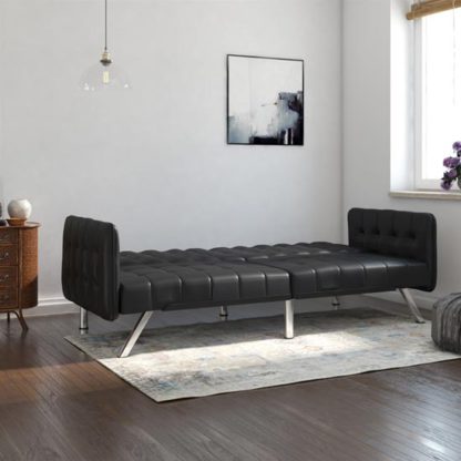 9387837dc7bf988f8a9757d5fd36d7061535c9dc0d804a18200161c4bc33d8a4.jpg An Image of Emily Leather Convertible Clic Clac Sofa bed In Black