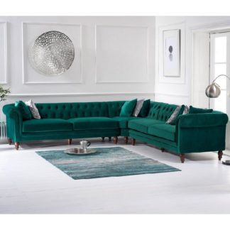 An Image of Candela Modern Fabric Corner Sofa In Green Velvet
