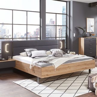 An Image of Shanghai Wooden King Size Bed In Artisan Oak And Graphite