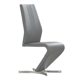 An Image of Gia Dining Chair In Grey Faux Leather With Chrome Base