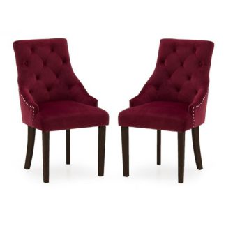 An Image of Vanille Velvet Dining Chair In Crimson With Wenge Legs In A Pair