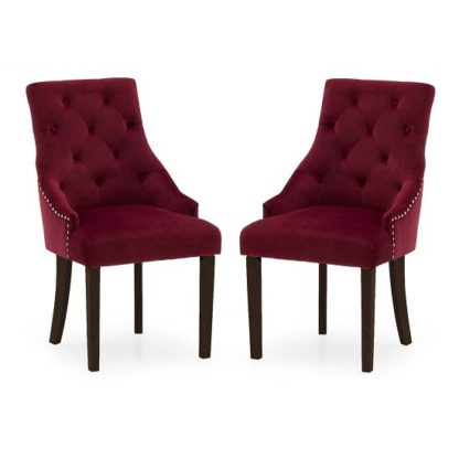 An Image of Vanille Velvet Dining Chair In Crimson With Wenge Legs In A Pair
