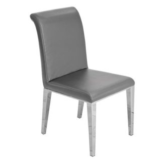 An Image of Kirkland Faux Leather Dining Chair In Grey With Chrome Legs