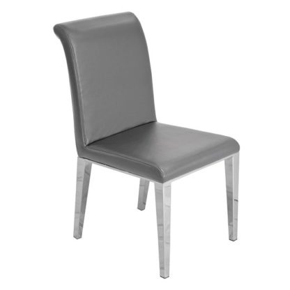 940aa6daef7e456a91e5e4a5dcf7fb5b577c9884d0b9ebdd67674ead755c2af4.jpg An Image of Kirkland Faux Leather Dining Chair In Grey With Chrome Legs