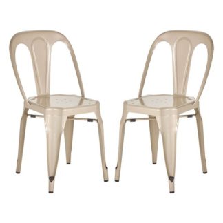 An Image of Dschubba Champagne Metal Dining Chairs In Pair
