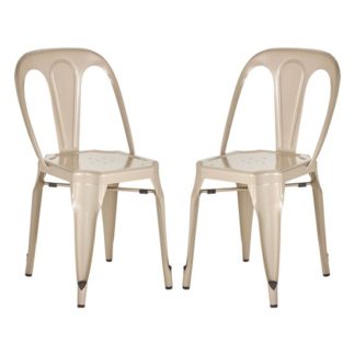 An Image of Dschubba Champagne Metal Dining Chairs In Pair