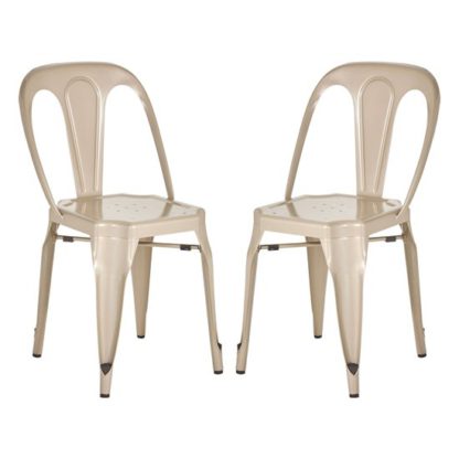 An Image of Dschubba Champagne Metal Dining Chairs In Pair