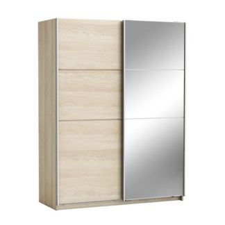 An Image of Oakley Mirrored Sliding Wardrobe In Shannon Oak With 2 Doors