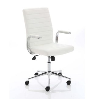 An Image of Tylor Executive Chair In White Bonded Leather With Wheels
