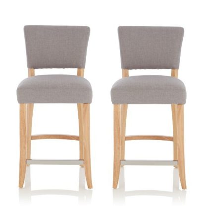 An Image of Stacia Bar Stools In Grey Fabric And Oak Legs In A Pair