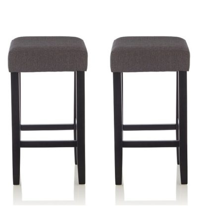An Image of Newark Bar Stools In Dark Grey Fabric And Black Legs In A Pair