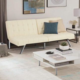 An Image of Emily Faux Leather Convertible Sofa Bed In Vanilla