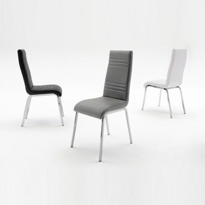 951b20f0dd5d220016698605335c9de1ab4da578095c61d9e95896b7d646bfbd-1.jpg An Image of Dora Dining Chair In White Faux Leather With Chrome Base