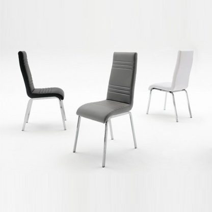 An Image of Dora Dining Chair In Black Faux Leather With Chrome Base