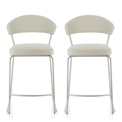 An Image of Adelina Contemporary Bar Stool In Taupe Faux Leather In A Pair