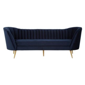 An Image of Binkai Velvet 3 Seater Sofa In Blue