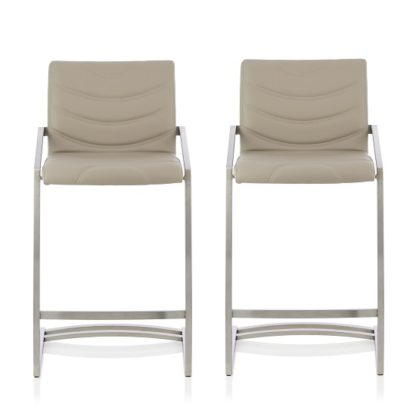 An Image of Darren Bar Stool In Taupe Faux Leather In A Pair
