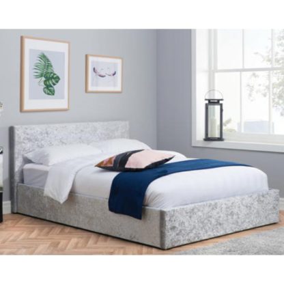 95676e3cfaa7e19c9624723ea602d40895f77cf01fe3d891cb0a513aa3232ce2.jpg An Image of Berlin Fabric Ottoman Double Bed In Steel Crushed Velvet