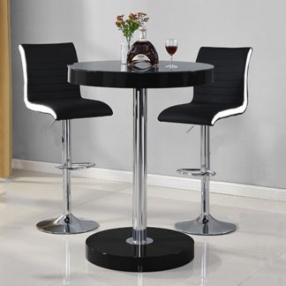 An Image of Havana Bar Table In Black With 2 Ritz Black And White Bar Stools