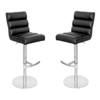 An Image of Bianca Black Leather Bar Stool In Pair
